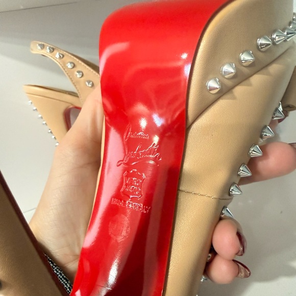 Christian Louboutin Nude Studded Slingback Heels - Picture 5 of 5